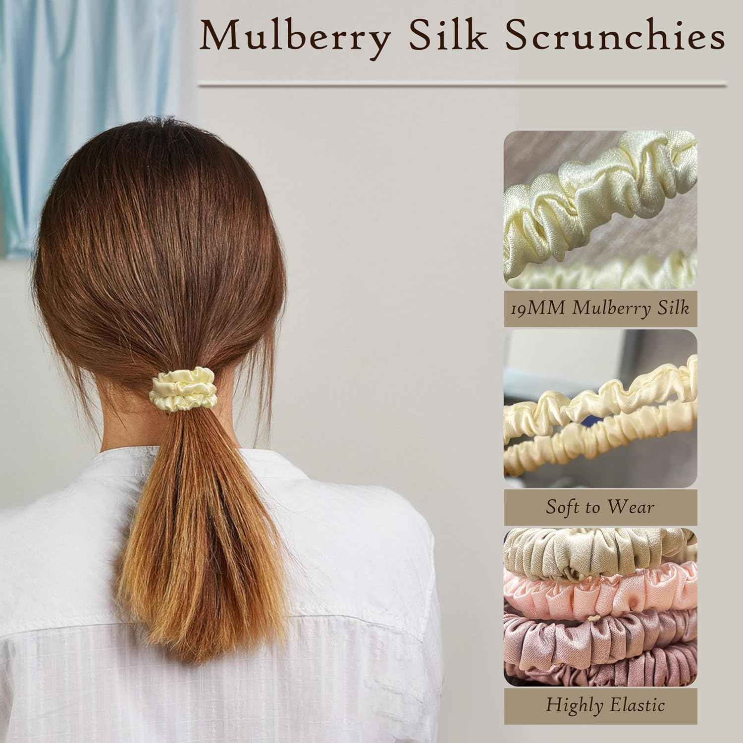 Chloven 6-Pack Pure Mulberry Silk Scrunchies for Women 