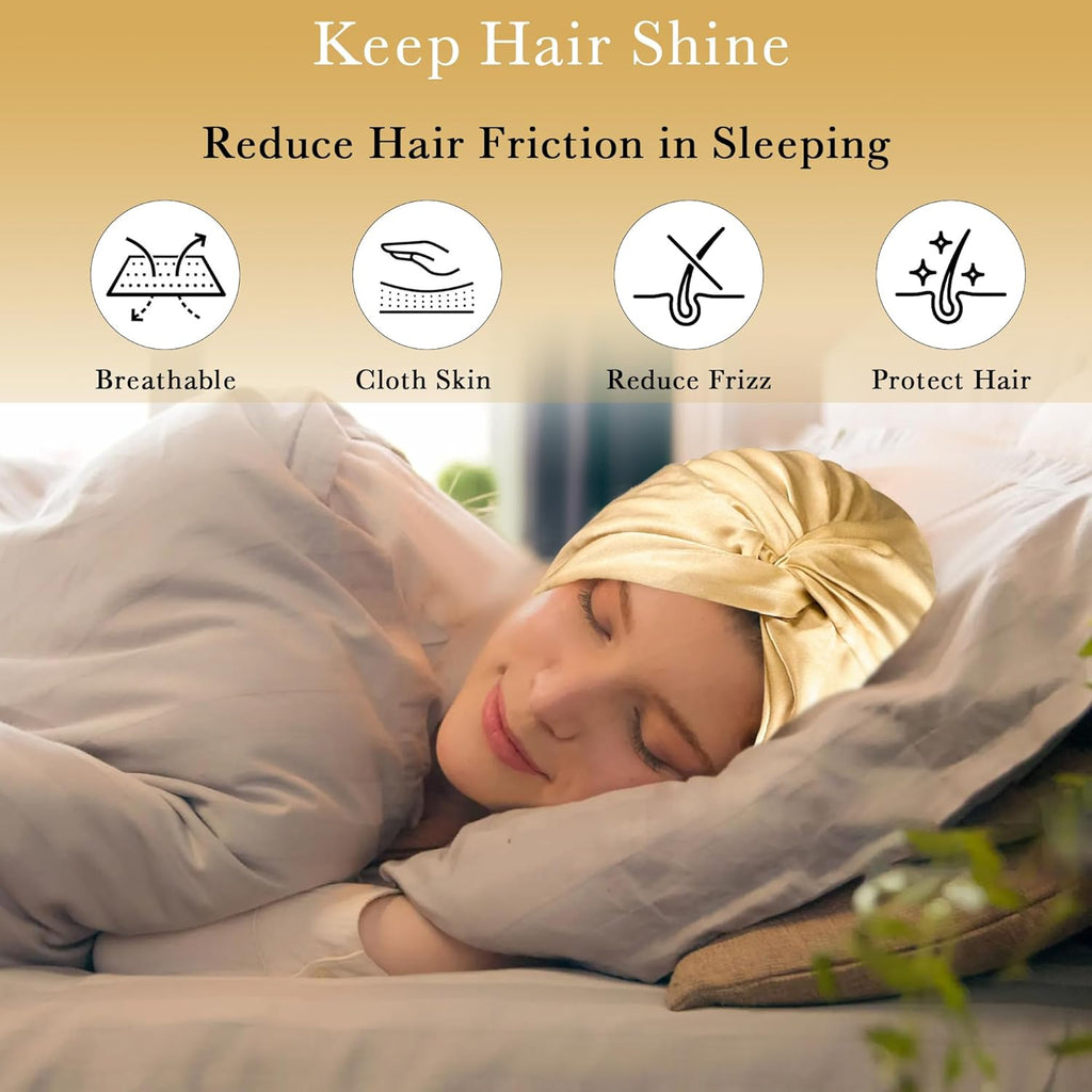 Chloven Double Layer 100% Mulberry Silk Bonnet for Sleeping Women – Adjustable Large Silk Sleep Cap for Long & Curly Hair, Anti-Frizz Hair Protection Overnight