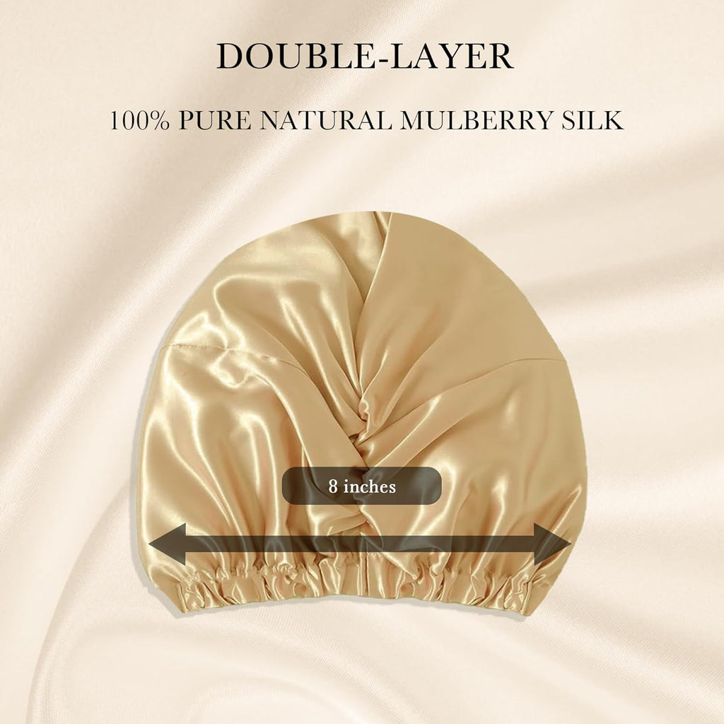 Chloven Double Layer 100% Mulberry Silk Bonnet for Sleeping Women – Adjustable Large Silk Sleep Cap for Long & Curly Hair, Anti-Frizz Hair Protection Overnight
